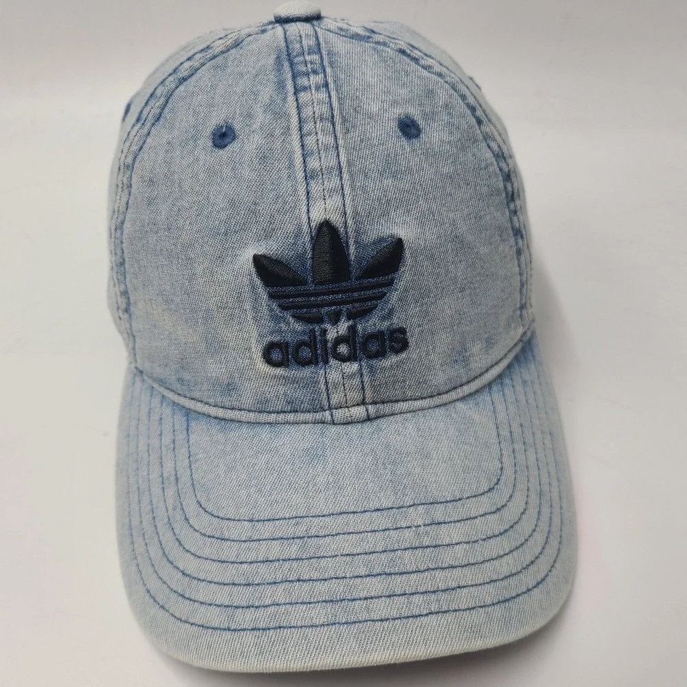 Adidas Hat Strapback Blue Acid Wash‎ Denim Look Trefoil Logo Dad Cap Casual Men